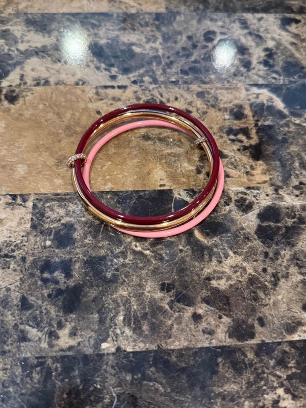 Kate Spade Interlocking Enamel Trio Bangle Set - Maroon/Pink/Gold -RARE - Picture 2 of 11